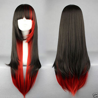 New Women's Long Black And Red Mixed Beautiful lolita wig Anime Wig