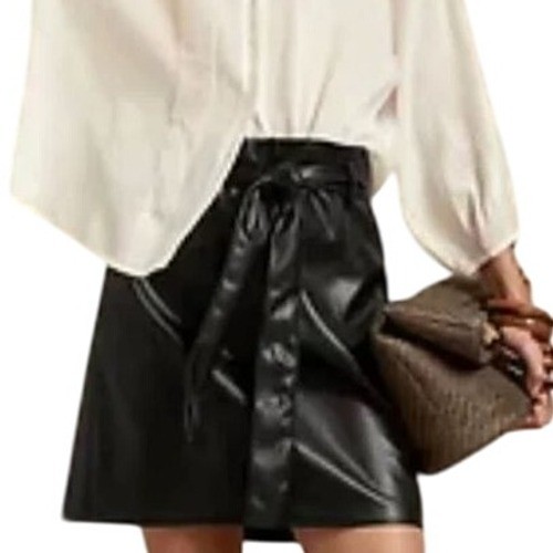NEW Banana Republic Skirt Women's Size 8 Black Faux Leather Belted Mini Trendy