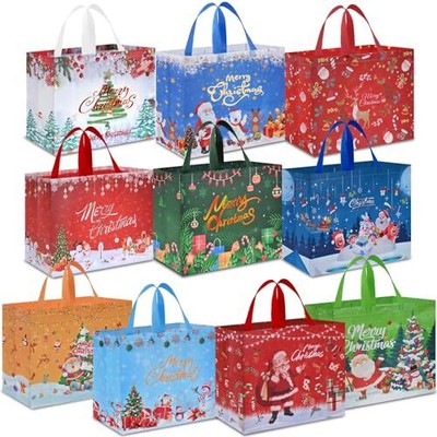 AhfuLife 10PCS Extra Large Christmas Gift Bags 15.7'' x 14.2''x 5.9'' Christm...