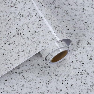 White Granite Marble Contact Paper Glossy Terrazzo Marble Wallpaper for 