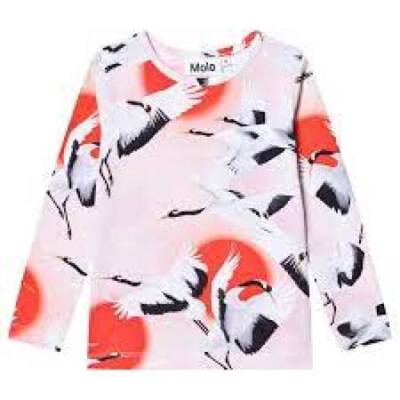 Molo girls long sleeve pink sunrise crane rose t-shirt sz 12