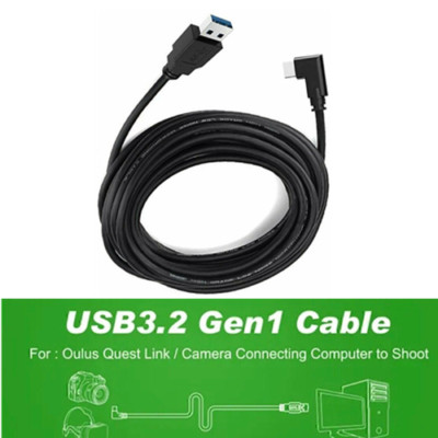 20ft Link Cable for Oculus Quest 2/3Type-C 3.2Angle to USB-A Charging Cord Black