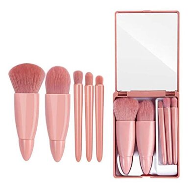 Easy-taken Travel Makeup Brush Set,  5pcs Mini Complete 5pcs with mirror