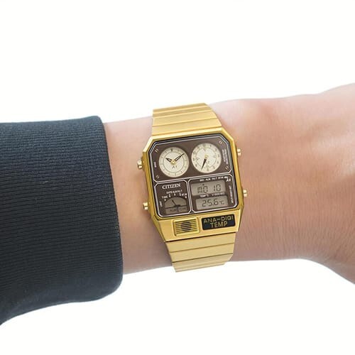 Pre-owned Citizen Ana-digi Temp Reprint Model Watch Gold Jg2103-72x