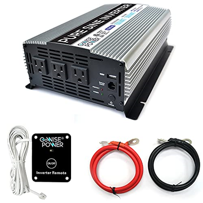 GoWISE Power 1500W Pure Sine Wave Power Inverter 12V DC to 120 V AC with 3 AC Ou