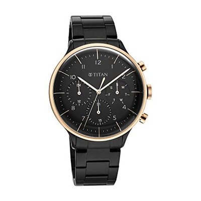 Pre-owned Titan Analog Black Dial Men's Watch-90102km01
