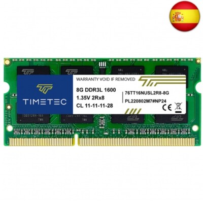 Timetec 8GB DDR3L 1600MHz PC3L-12800 No ECC Sin búfer 1.35V/1.5V CL11 2Rx8 Dual 