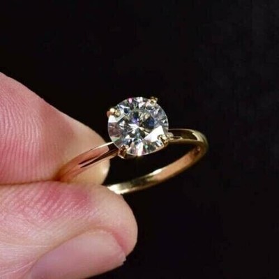 7mm GRA Certified Natural Moissanite Tester Pass Ring 14K Yellow Gold Plated