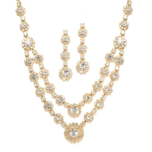 XL Set Collana Orecchini Set Gioielli Collier Sposa Argento Stras