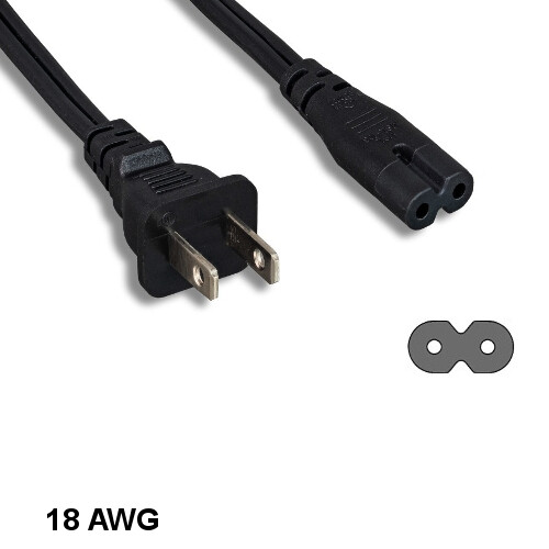 1 feet 18AWG 2 Pin Power Cord NEMA 1-15P to IEC60320 C7 Non