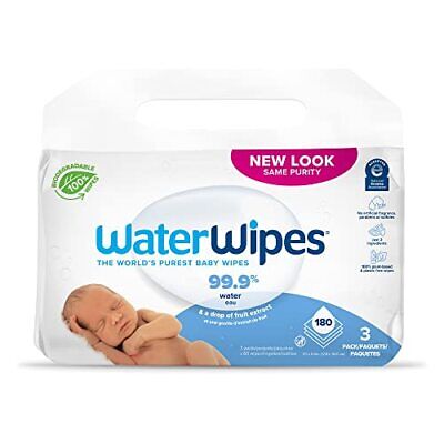 WaterWipes Plastic-Free Original Baby Wipes 99.9% Water Based Wipes Unscented...