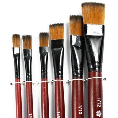 Pack of 6 Art Brown Nylon Paint Brushes for Acrylic LW