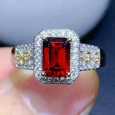 2Ct Emerald Lab Created Garnet Diamond Halo Women's Ring 14K White Gold Plated