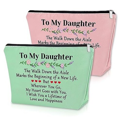  2PCS Daughter Gifts for Wedding Day Makeup Bag Bride to Be Gifts Green & Pink