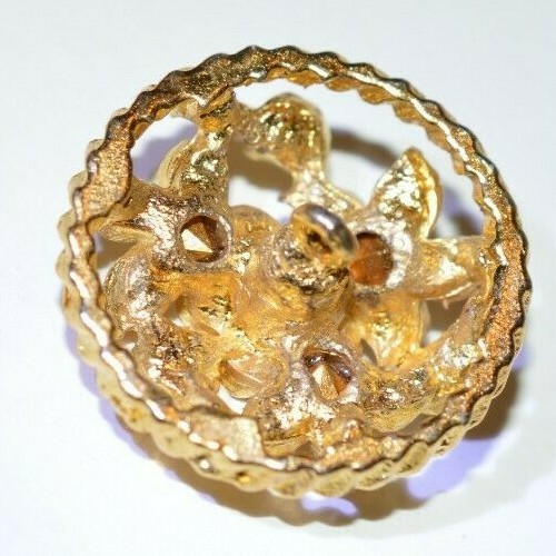 Lot of 5 Vintage Shank One Inch Buttons Floral Design Gold Tone with Rhinestones