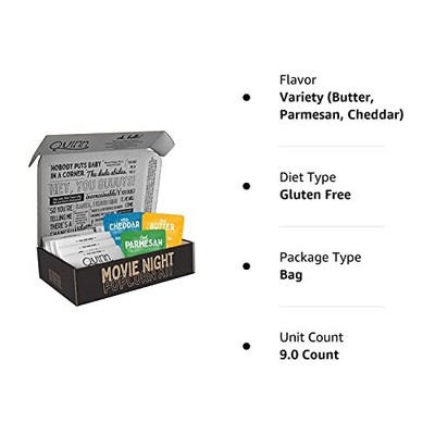 Movie Night Organic Microwave Popcorn Kit Variety Gift Pack - Real Butter 3 P...
