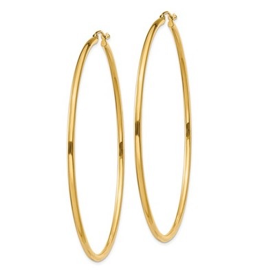 Pre-owned Wishing For Claudia Large 10k Yellow Gold 2.5" Round Hoop Earrings Polished Plain Hoops (2x65mm)