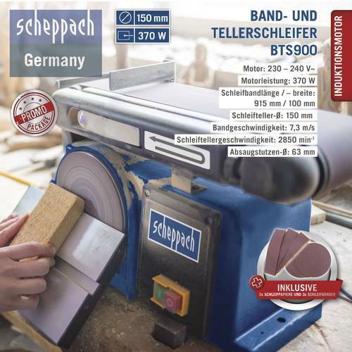 Scheppach Bandschleifer Tellerschleifer BTS900 Kombischleifer Schleifbock 370W