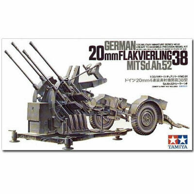 TAMIYA 35091 German 20mm Flakvierling 38 MITSd.Ah.52 1/35 Model Kit NIB