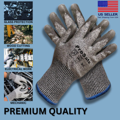 10 Pairs PROSAFE Cut Resistant Level A5 Work Gloves Grey PU Palm Coated