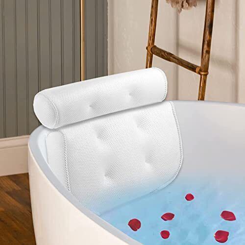Bath Pillow,Bathtub Pillow with Strong Suction Cups & Large-White