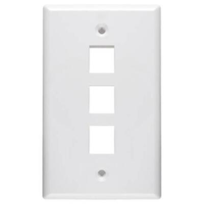 White 3 Port Hole Keystone Jack Flat Wall Plate with Smooth Surface (5/pack)