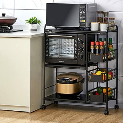 Utility Microwave Oven Stand Storage Cart Workstation Shelf Corner Storage Shelf