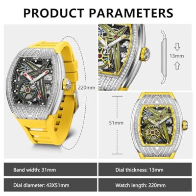 Pre-owned Carnival Men's Wine Barrel Fully Automatic Mechanical Watchluxury Sport Water... In 759-yellow