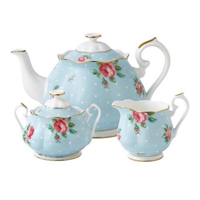 Polka 3-Piece (Teapot, Sugar & Creamer) Tea Set, Blue Multi