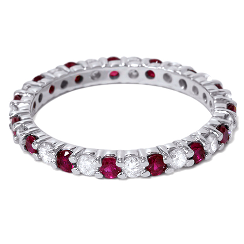 Pre-owned Limor 1 1/2ct Ruby & Diamond Eternity Ring 14k White Gold In White & Red