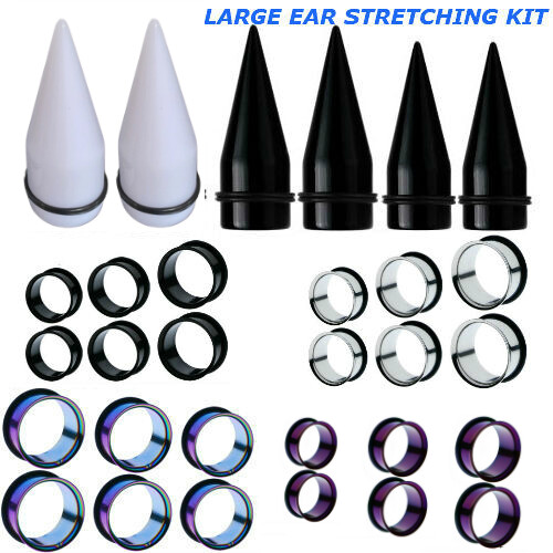 LARGE SIZES-BIG EAR STRETCHING KIT-EAR TAPERS &PLUGS-CHOOSE SIZES UP TO 1 INCH  
