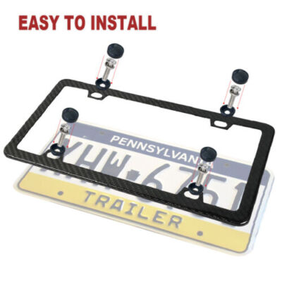 Real 100% Carbon Fiber 4 Holes License Plate Frame 3K Twill w/Screws Cap