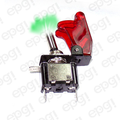 TOGGLE SWITCH GREEN ILLUMINATED ON/OFF SPST 3P  w/TRANS RED COVER #662052/665018