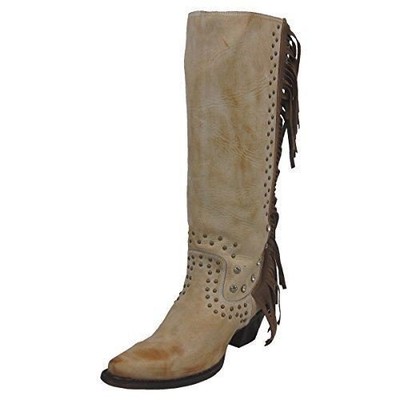 Pre-owned Corral Boots Corral Women's Camel Fringe And Crystal Snip Toe Cowgirl Boots R1315 In Beige