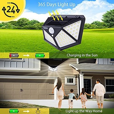 Solar Outdoor 270° Angle Lights Motion Sensor Lighting Waterproof 100 led 3 Pack