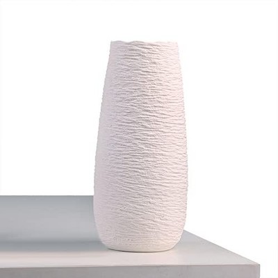 Ceramic White Flower Vase for Home Decor Modern Textured Floor Vase for Firep...