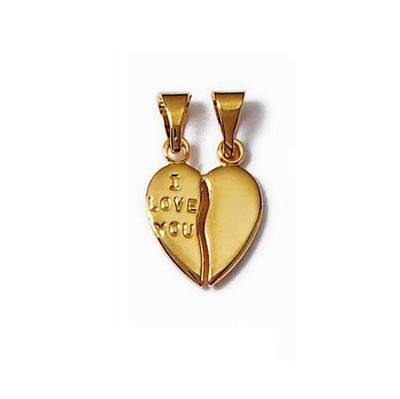 PENDENTIF petit CŒUR I LOVE YOU à Partager Plaqué Or 18 Carats neuf