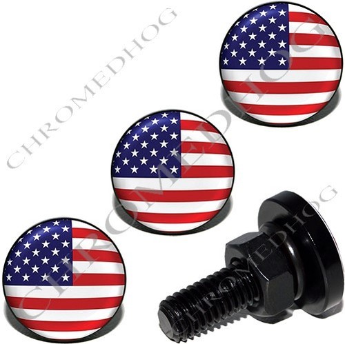 4 Black /"USA FLAG/" License Plate Frame Bolts Motorcycle Custom Tag Fastener