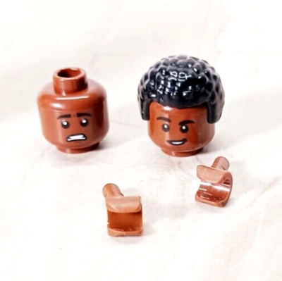New LEGO Brown Skin Head Free Hands 1 Head Two Faces Dual Sided FREE WIG Hair