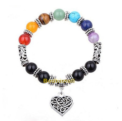 Colorful 7 Chakra Healing Balance Beads Reiki Prayer Yoga Heart Charm Bracelet