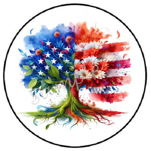 PATRIOTIC FLAG TREE 4TH OF JULY ENVELOPE SEALS LABELS STICKERS