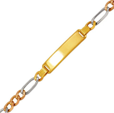 NEW 14K TRI COLOR GOLD FIGARO X-LIGHT BABY ID BRACELET      