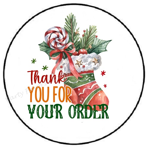 THANK YOU FOR YOUR ORDER CHRISTMAS STOCKING SEALS LABELS STICKERS PARTY FAVORS