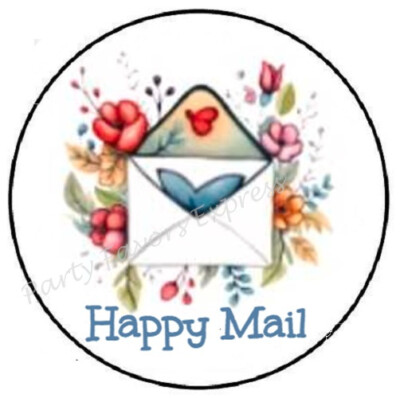 HAPPY MAIL ENVELOPE HEART FLOWERS ENVELOPE SEALS LABELS STICKERS PARTY FAVORS
