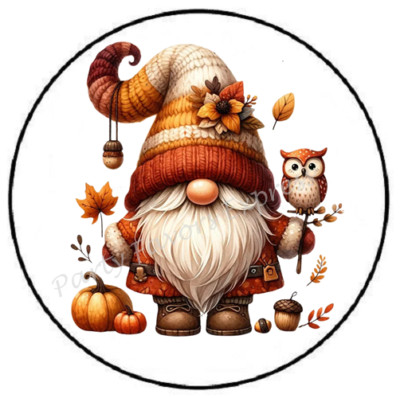 FALL GNOME WITH OWL ENVELOPE SEALS LABELS STICKERS PARTY FAVORS