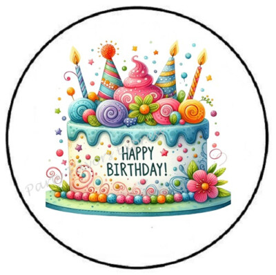 HAPPY BIRTHDAY CAKE ENVELOPE SEALS LABELS STICKERS PARTY FAVORS