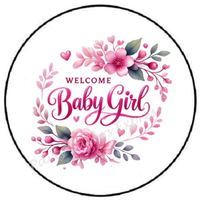 WELCOME BABY GIRL SHOWER ENVELOPE SEALS LABELS STICKERS PARTY FAVORS