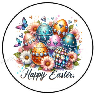 HAPPY EASTER JEWELED EASTER EGGS ENVELOPE SEALS LABELS STICKERS PARTY FAVORS