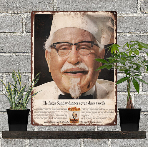 1966 Kentucky Fried Chicken Colonel Bucket Metal Sign Repro 9x12" 60475