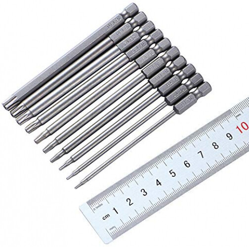18Pcs 50mm and 100mm Length Torx Screwdriver Set, S2 Steel 1/4 Inch Hex Shank T6